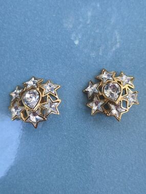YSL Gold Vintage Star Cluster Clip On Earrings